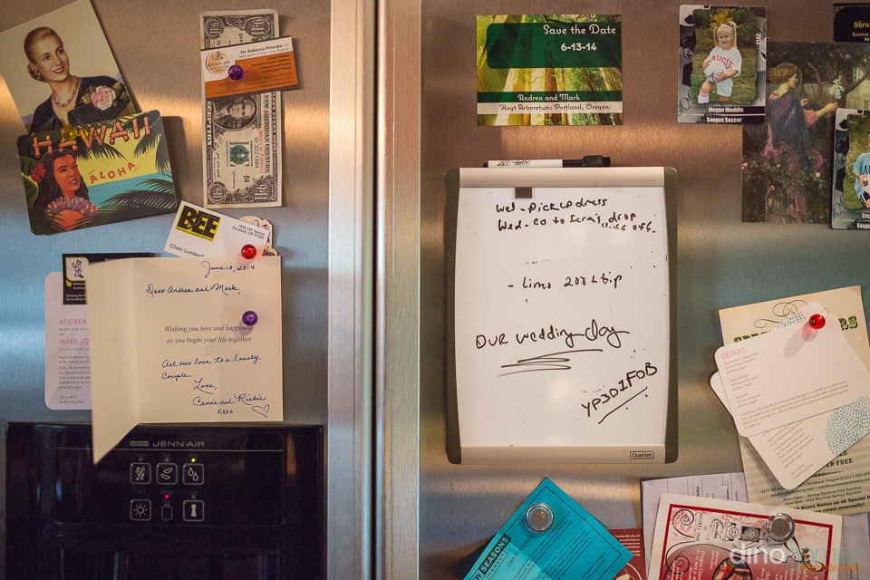 Bride's fridge with wedding notes
