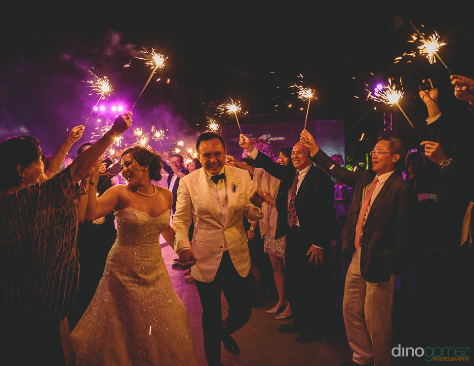 Sparklers In The Air At Cabo Wedding