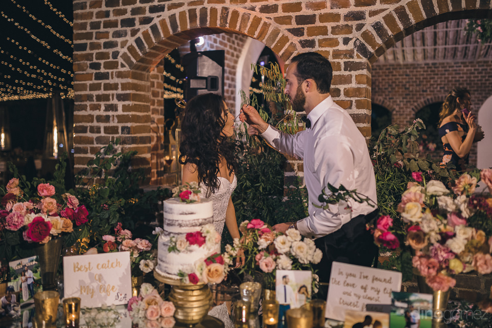 First Bite Of Cake At Luxury Destination Wedding In Mexico