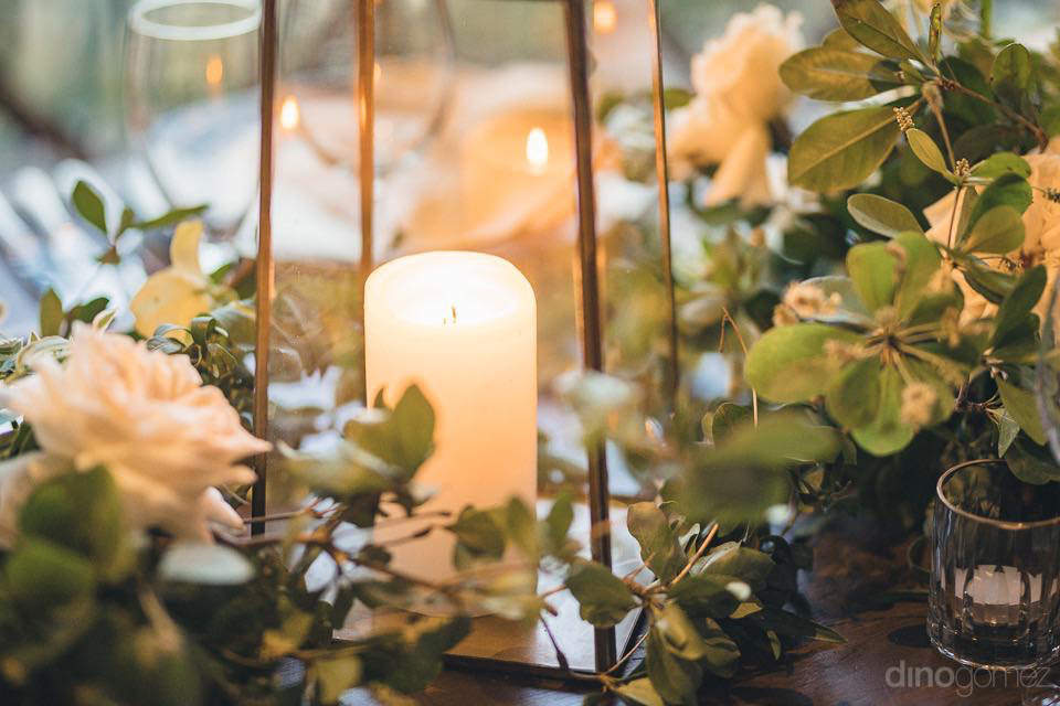 Candle Lamp And Flowers - Megan & Andrew'S Wedding