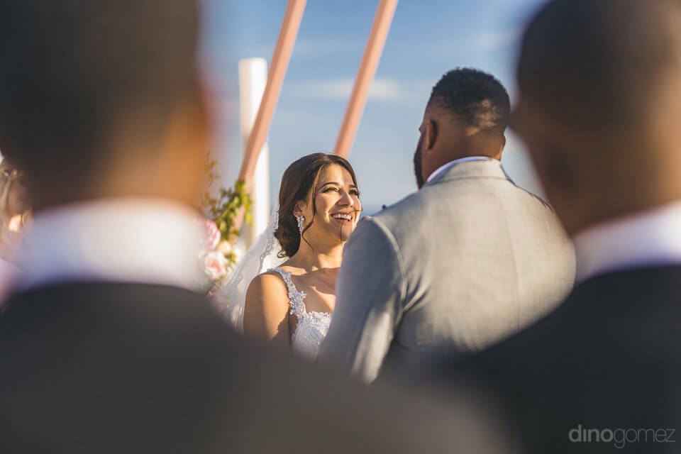 Bright Smiling To The Groom Ceremony - Kimber & Julius' Warmsley Wedding
