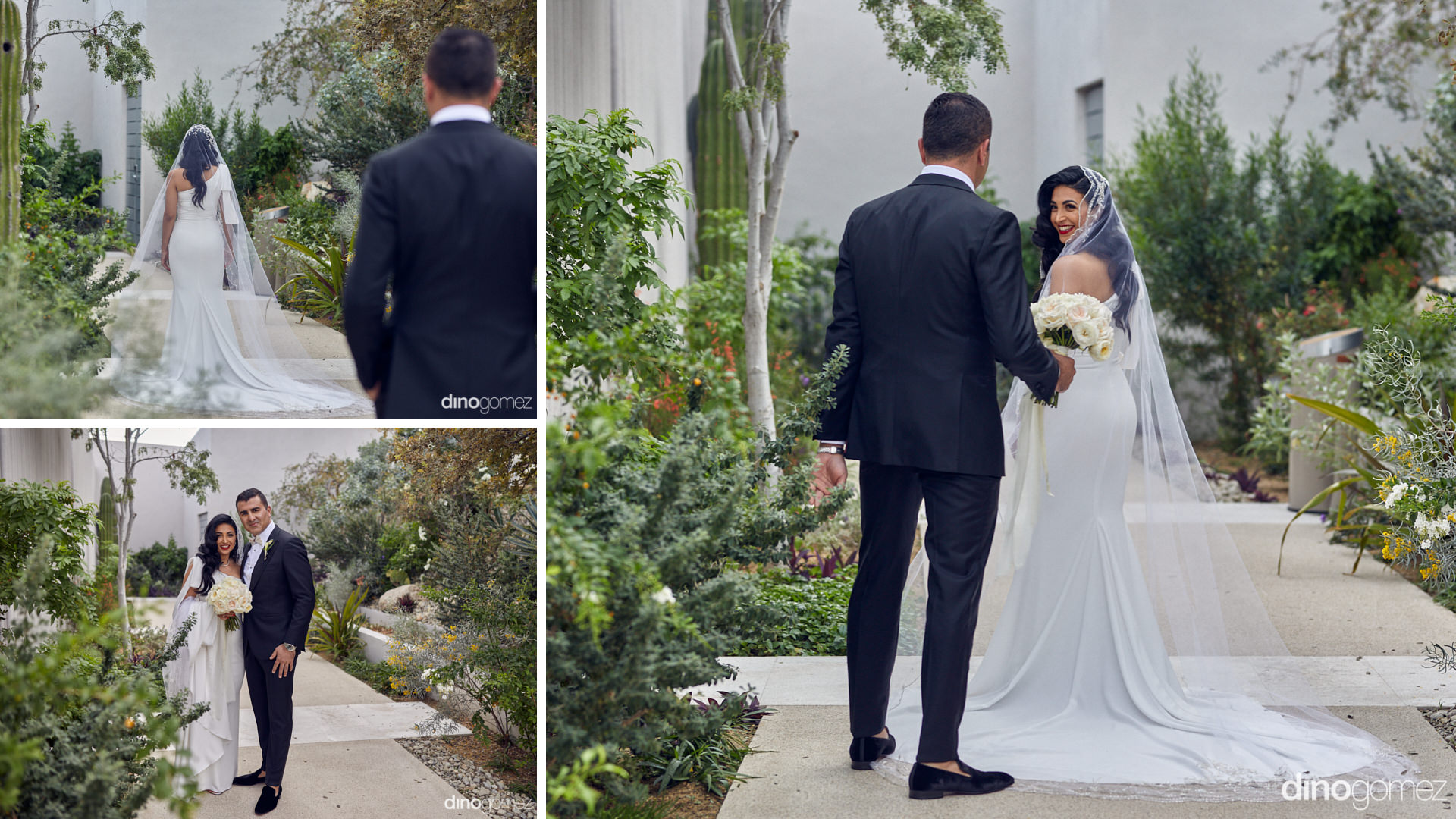 Persian Cabo Wedding First Look - Groom bringing her Flowers